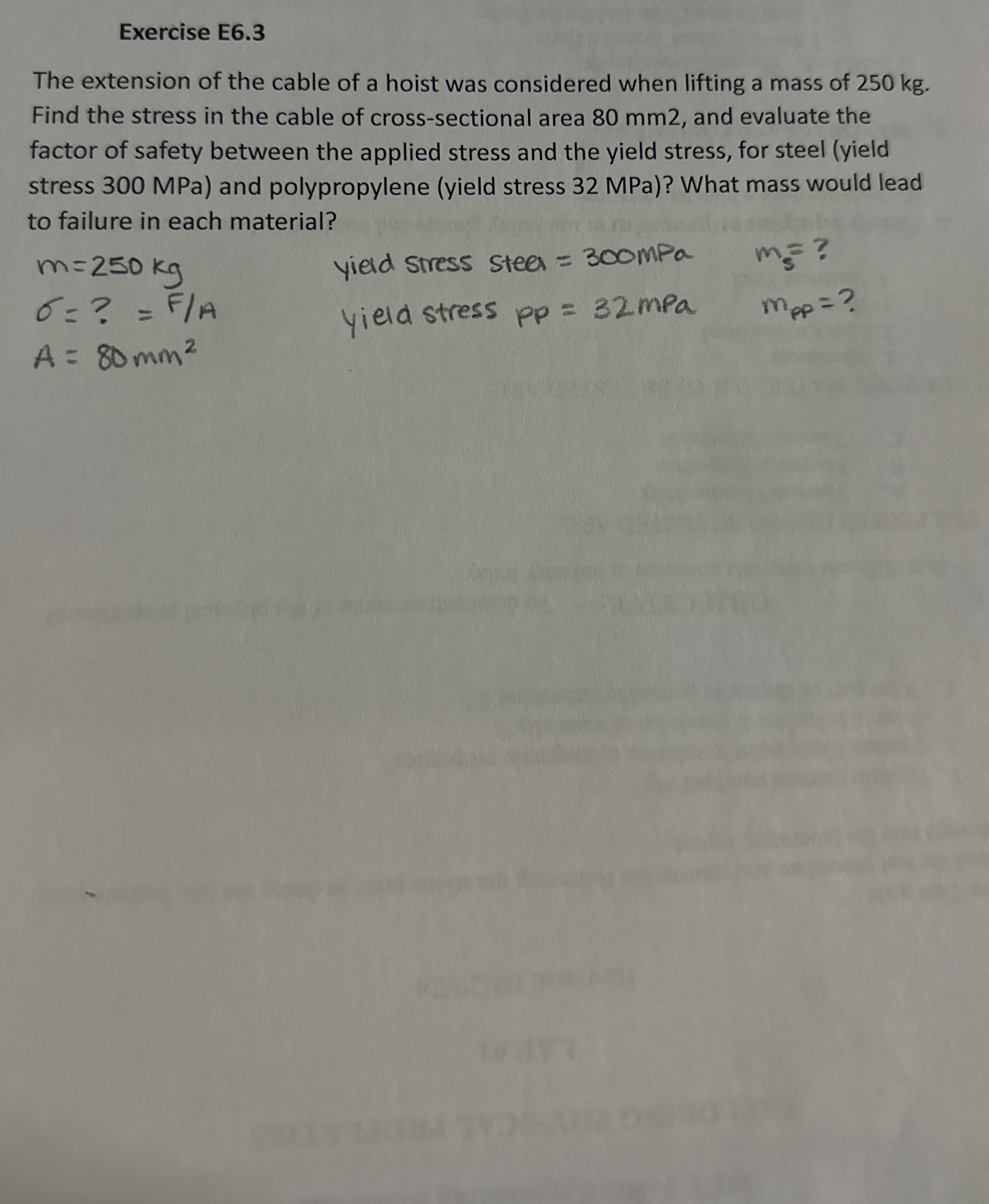 Exercise E 6 . 3 The extension of the cable of a