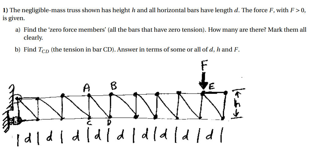 1 ) The negligible - mass truss shown has height