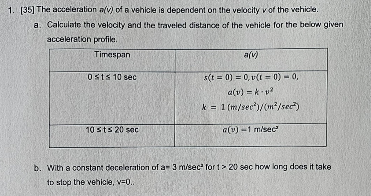 [ 3 5 ] The acceleration a ( v ) of a vehicle is