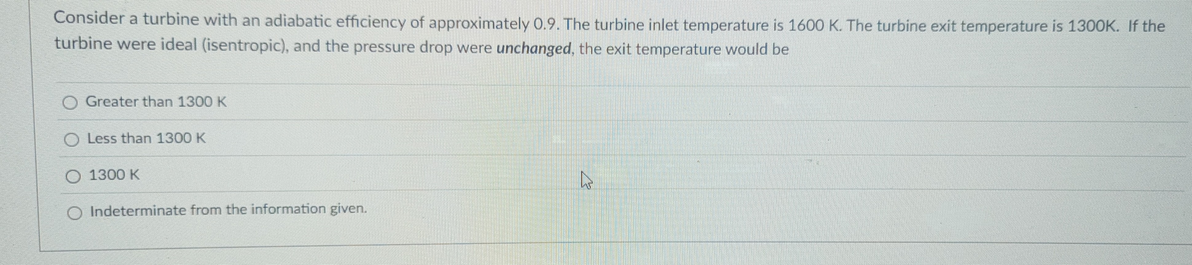 Consider a turbine with an adiabatic efficiency