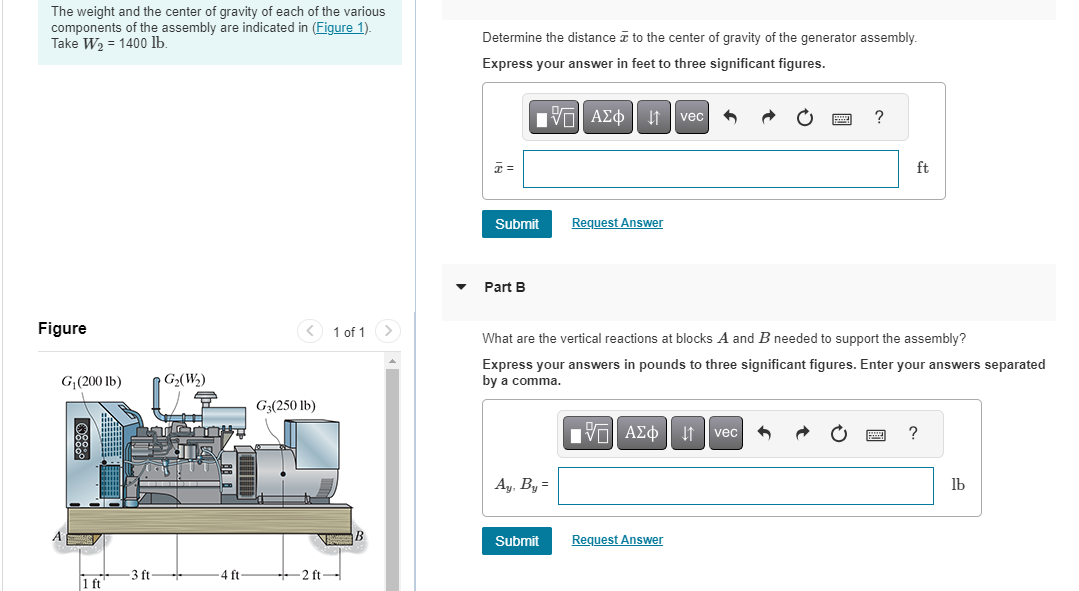 The weight and the center of gravity of each of