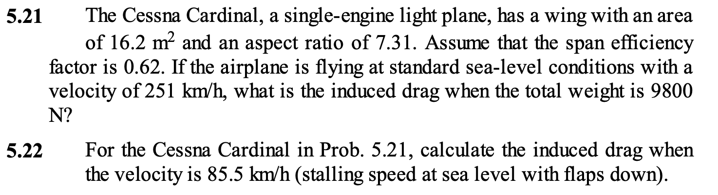 show each step and formula. 5 . 2 1 The Cessna