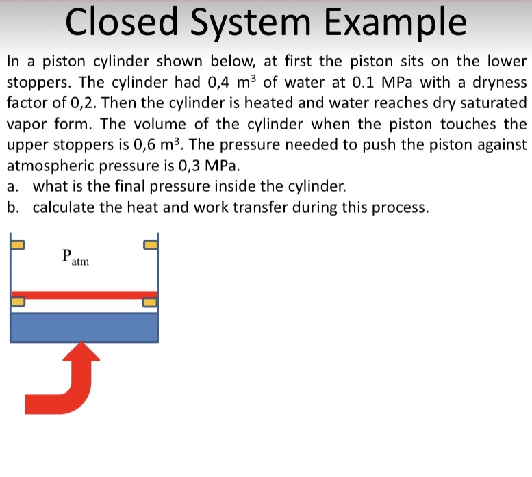 Closed System Example In a piston cylinder shown