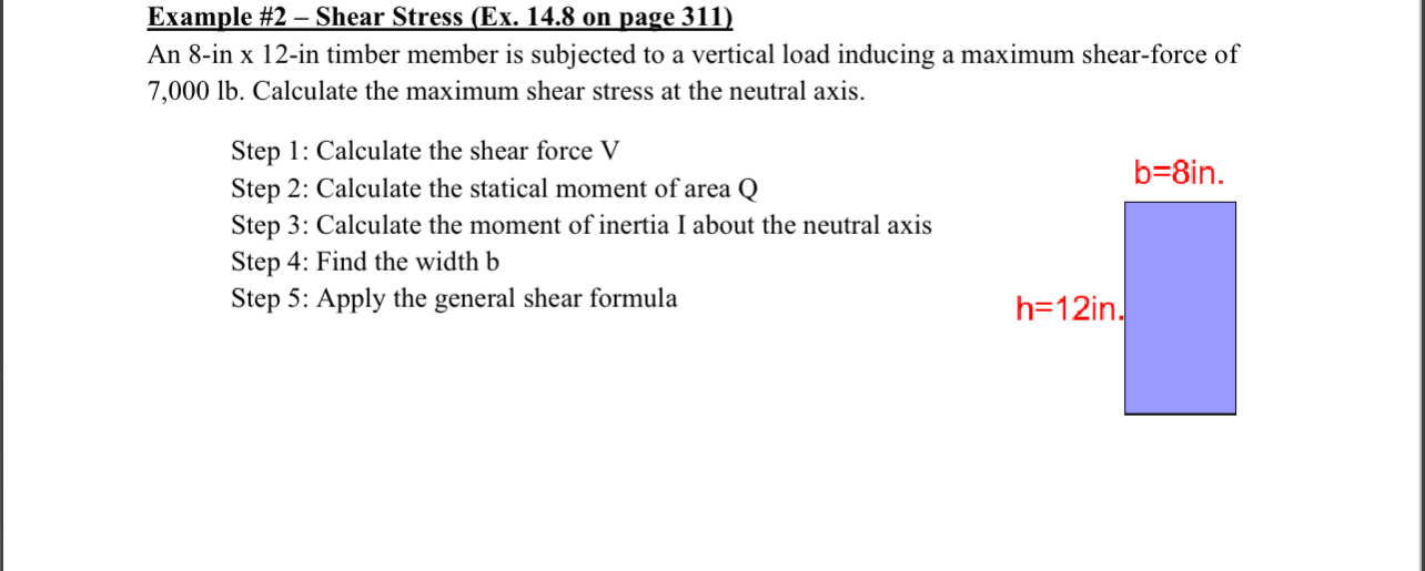 Example # 2 - Shear Stress ( Ex . 1 4 . 8 on page