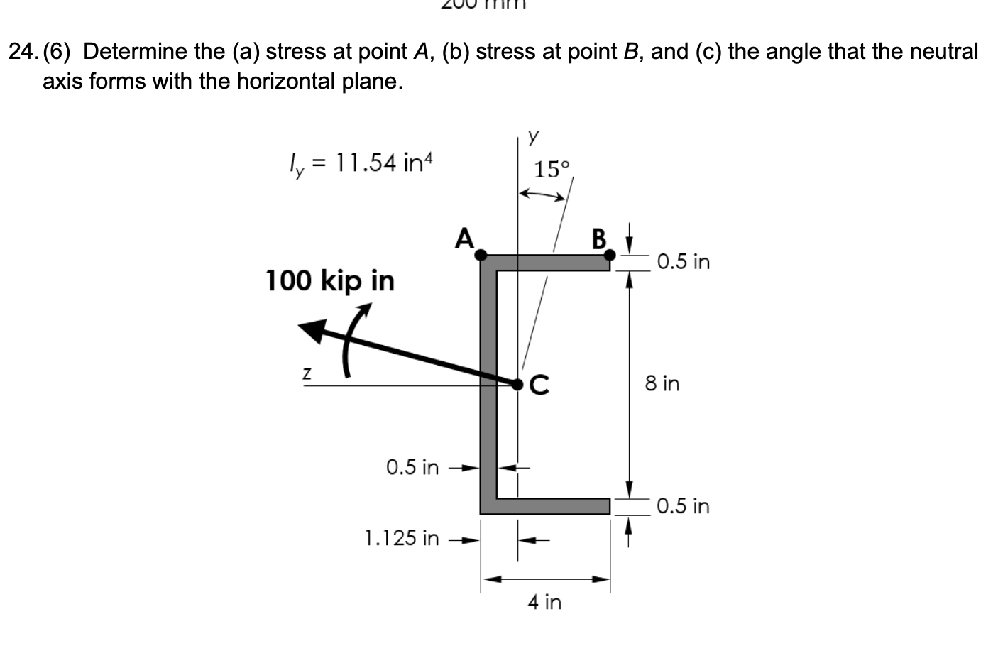 2 4 . ( 6 ) Determine the ( a ) stress at point A