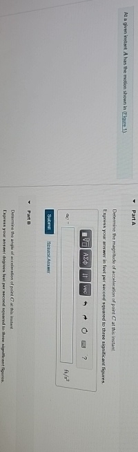 At a given instant A bas the motlon shown in (