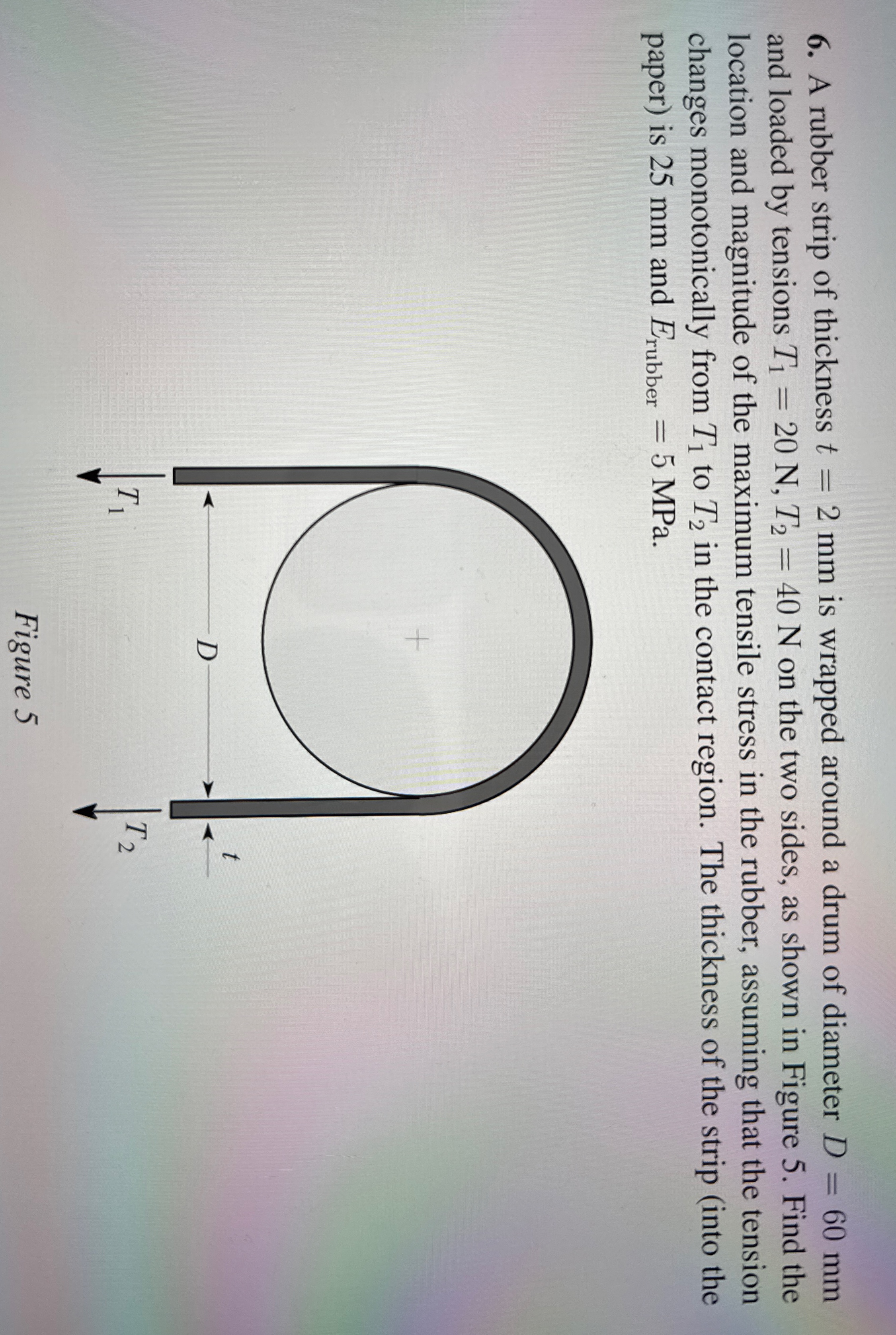 A rubber strip of thickness t = 2 m m is wrapped