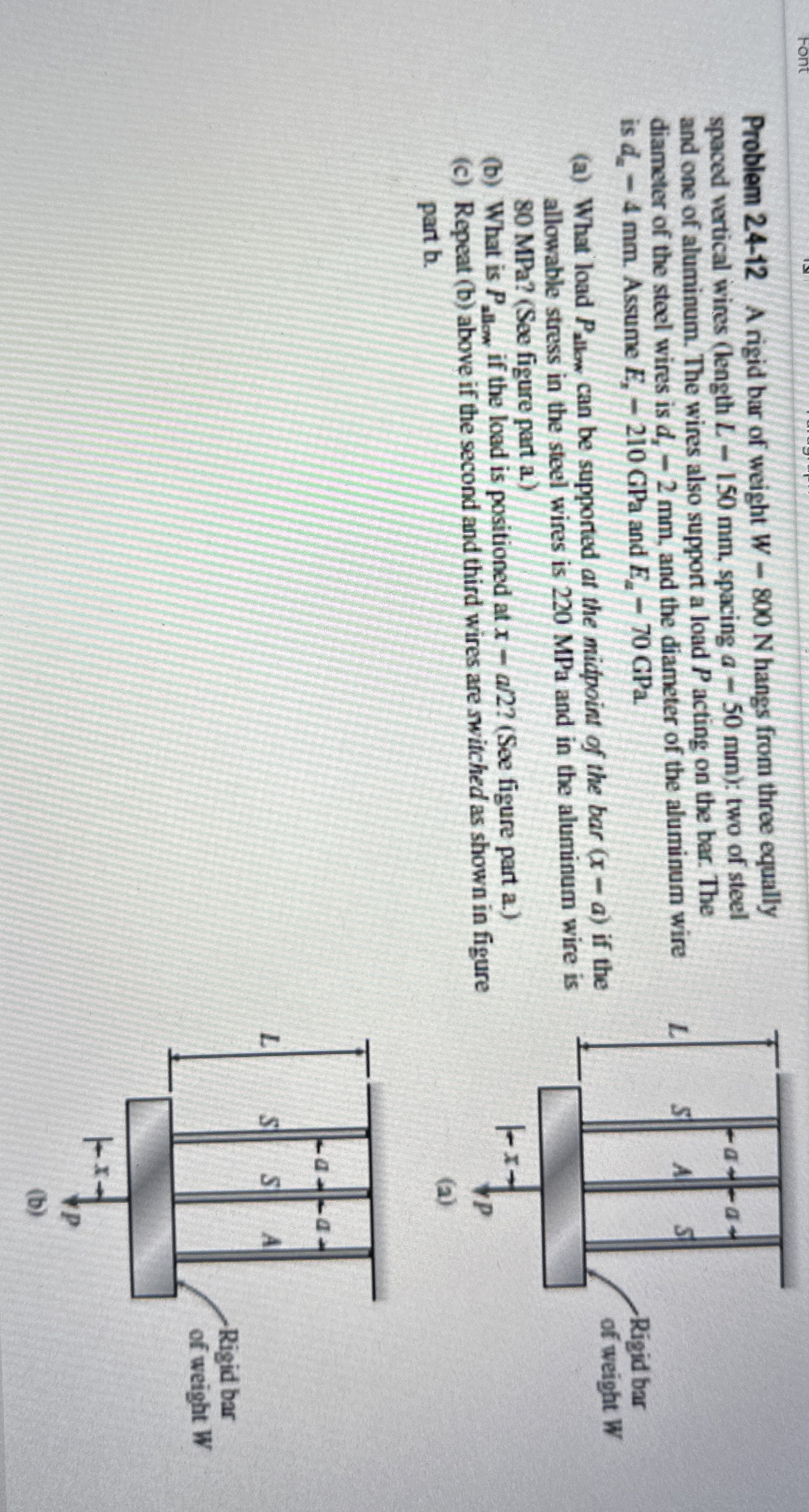 Problem 2 4 - 1 2 A rigid bar of weight W - 8 0 0