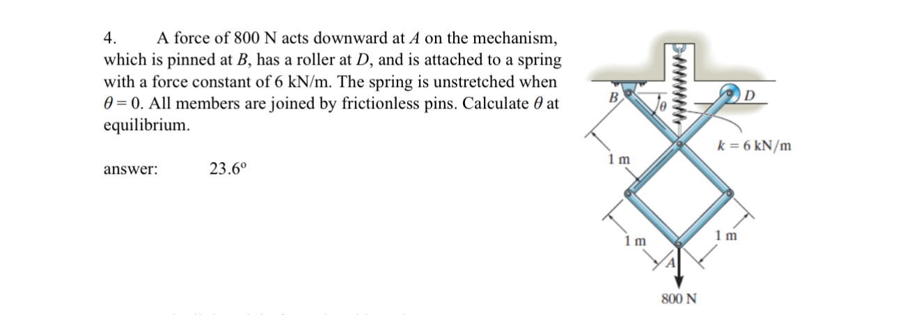 Use the technique virtual work to solve: A force