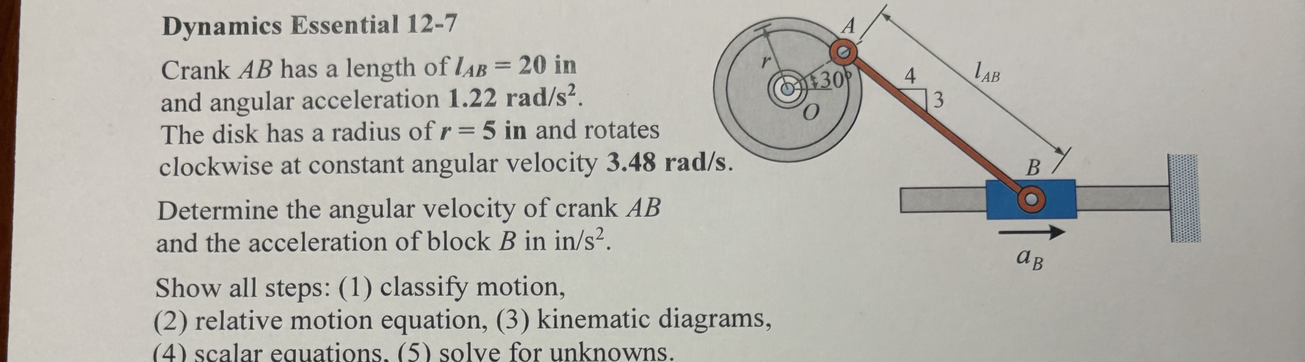Dynamics Essential 1 2 - 7 Crank A B has a length