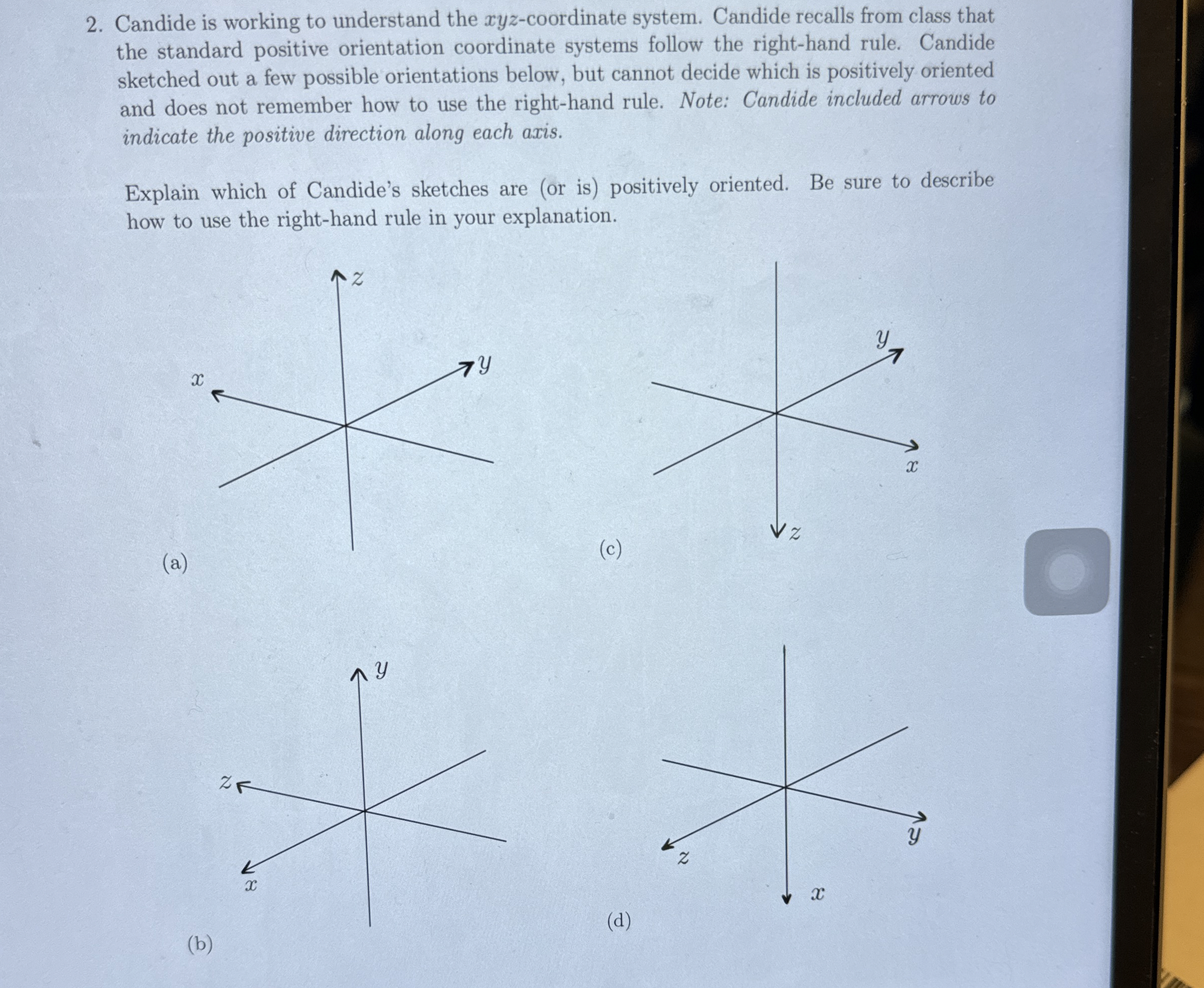 Candide is working to understand the x y z -