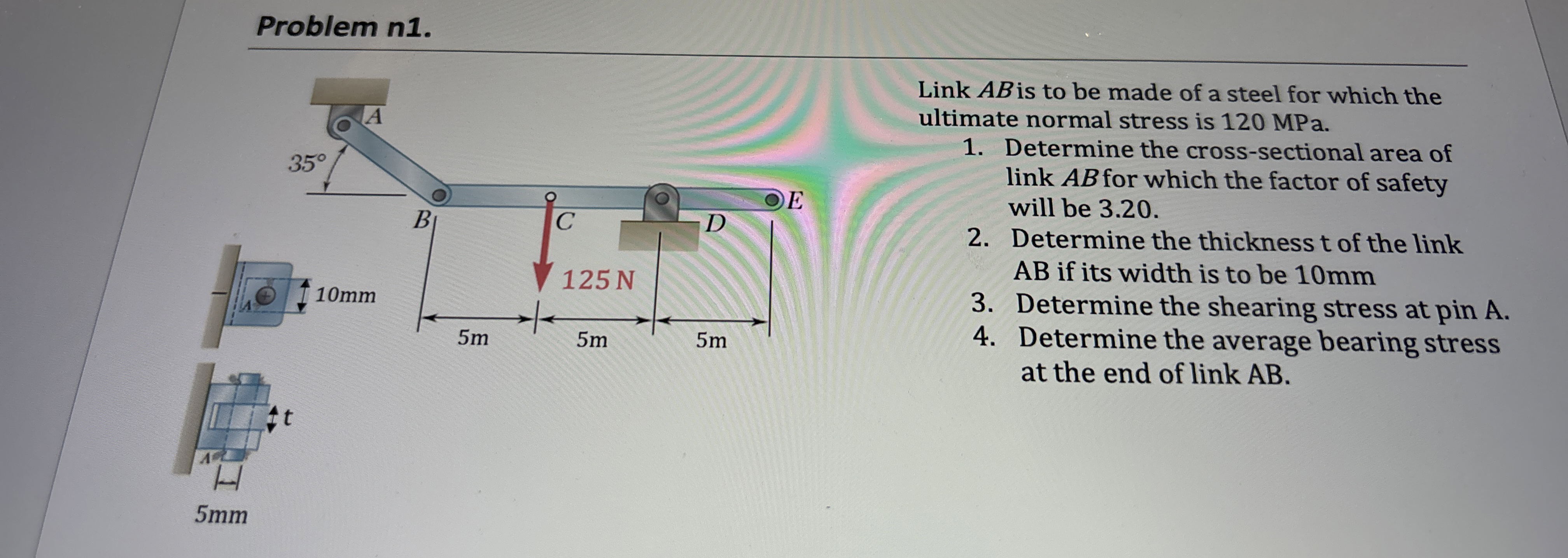 Problem n 1 . Link A B is to be made of a steel