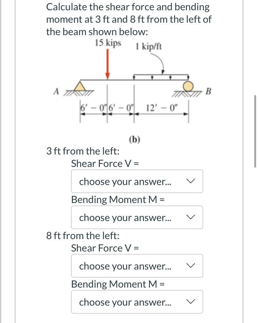 Calculate the shear force and bending moment at 3