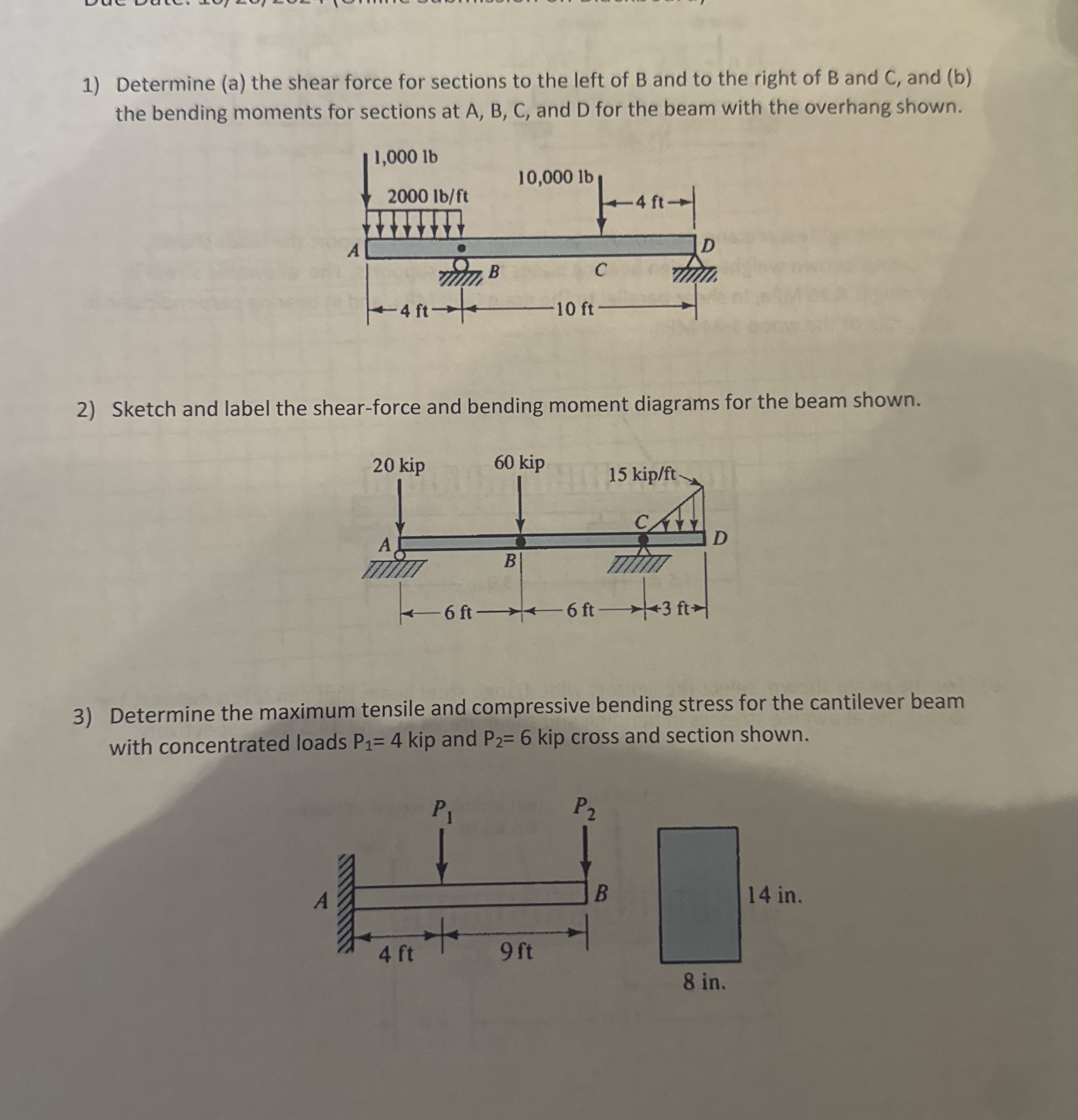 Determine ( a ) the shear force for sections to
