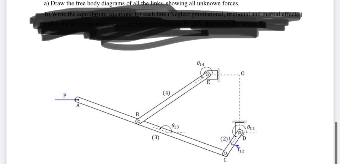 a ) Draw the free body diagrams of all the links,