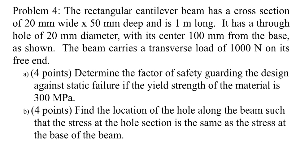 Problem 4 : The rectangular cantilever beam has a
