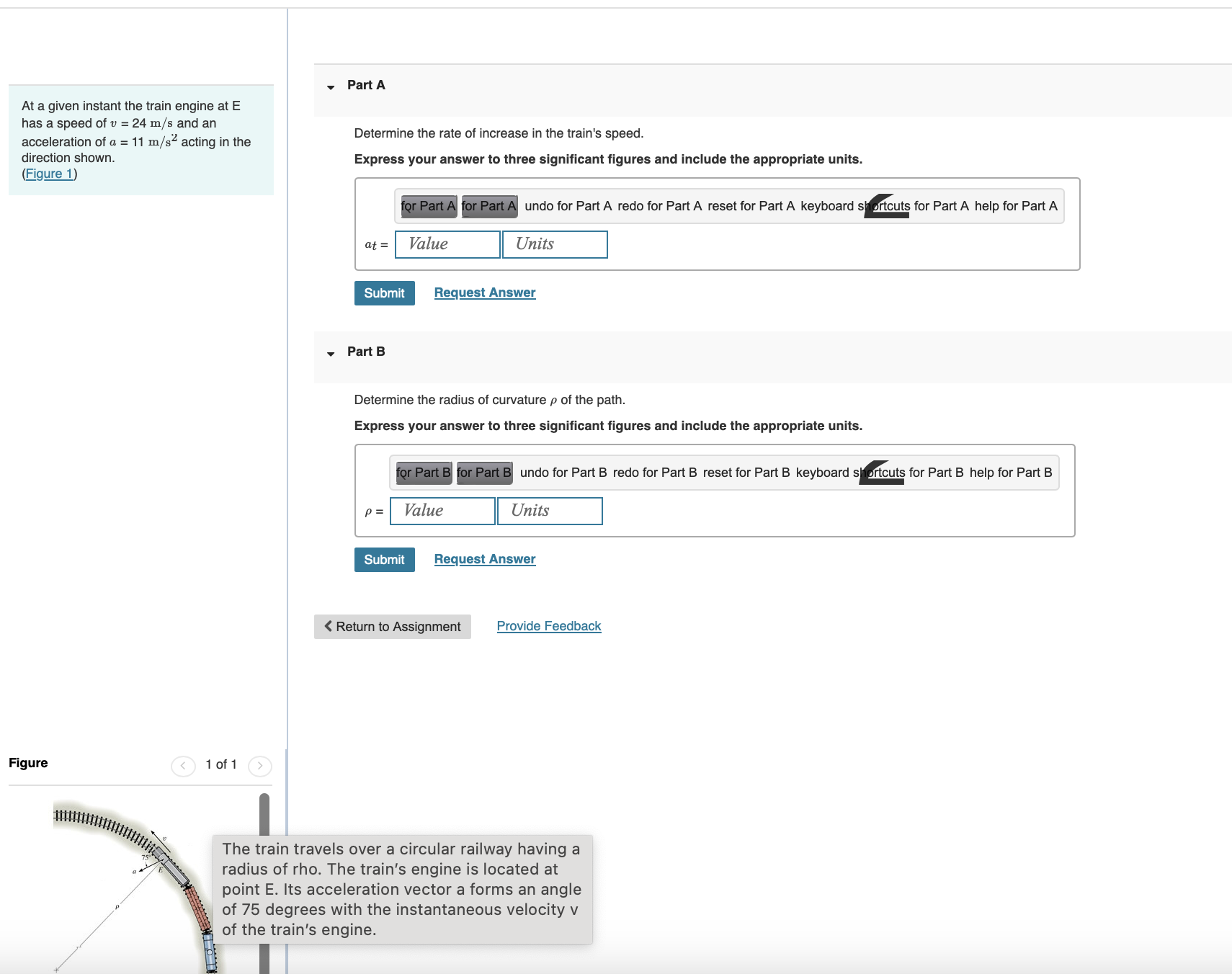 At a given instant the train engine at E has a