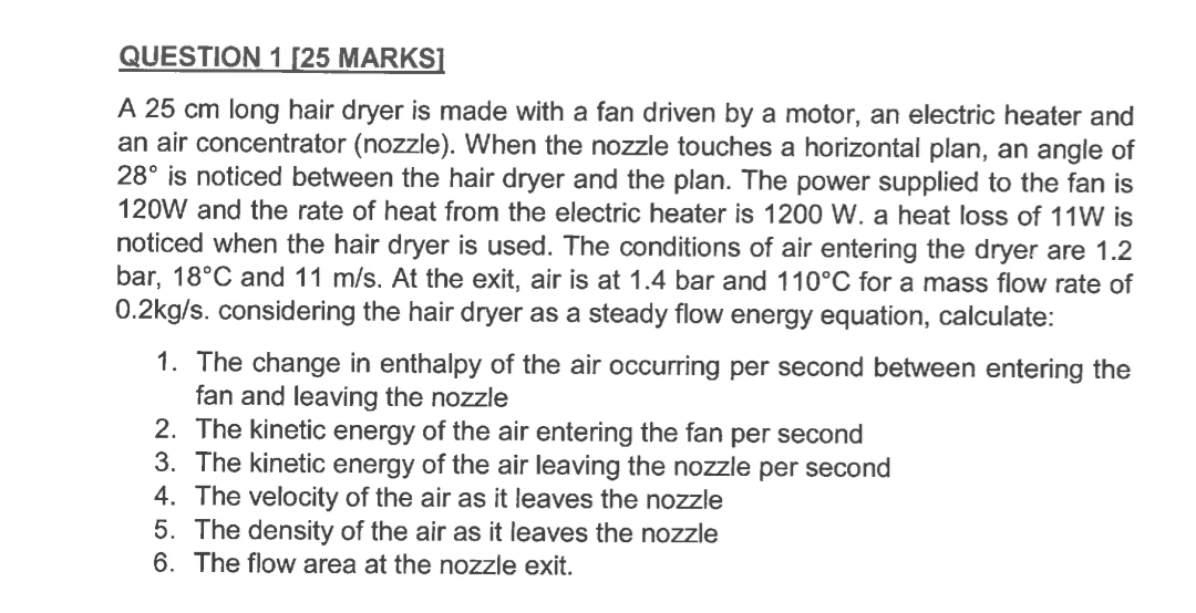 QUESTION 1 [ 2 5 MARKS ] A 2 5 cm long hair dryer