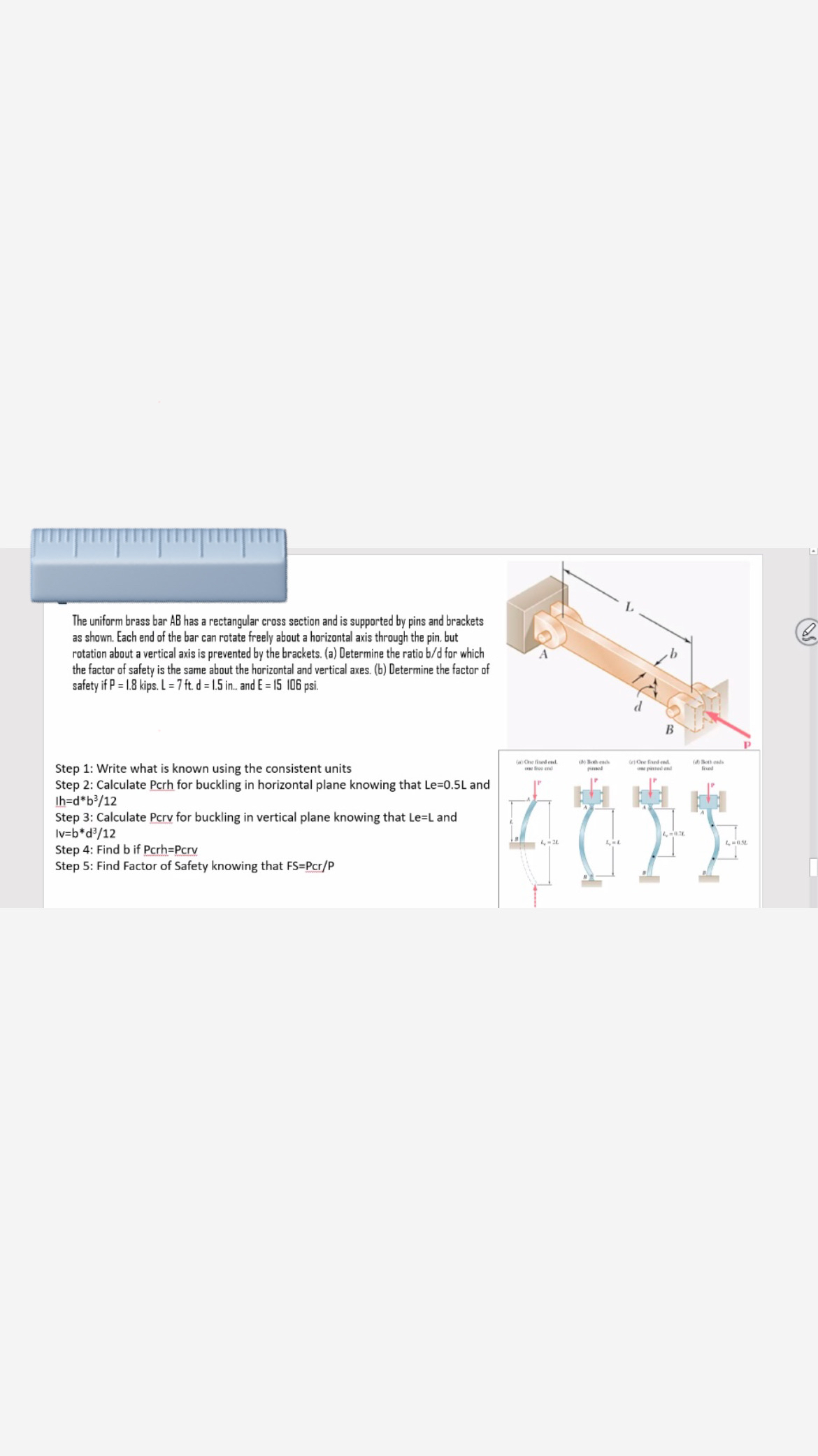The uniform brass bar AB has a rectangular cross