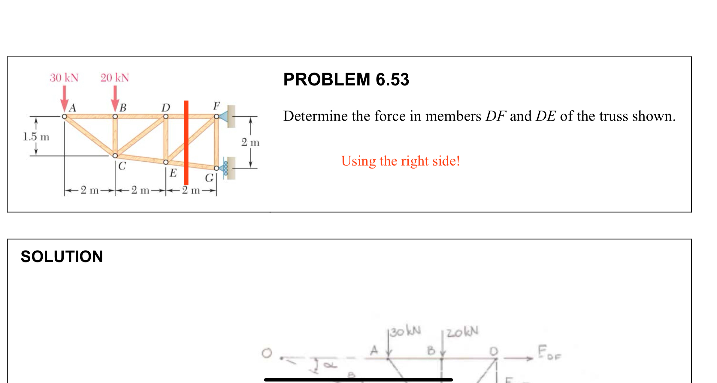 PROBLEM 6 . 5 3 Determine the force in members D