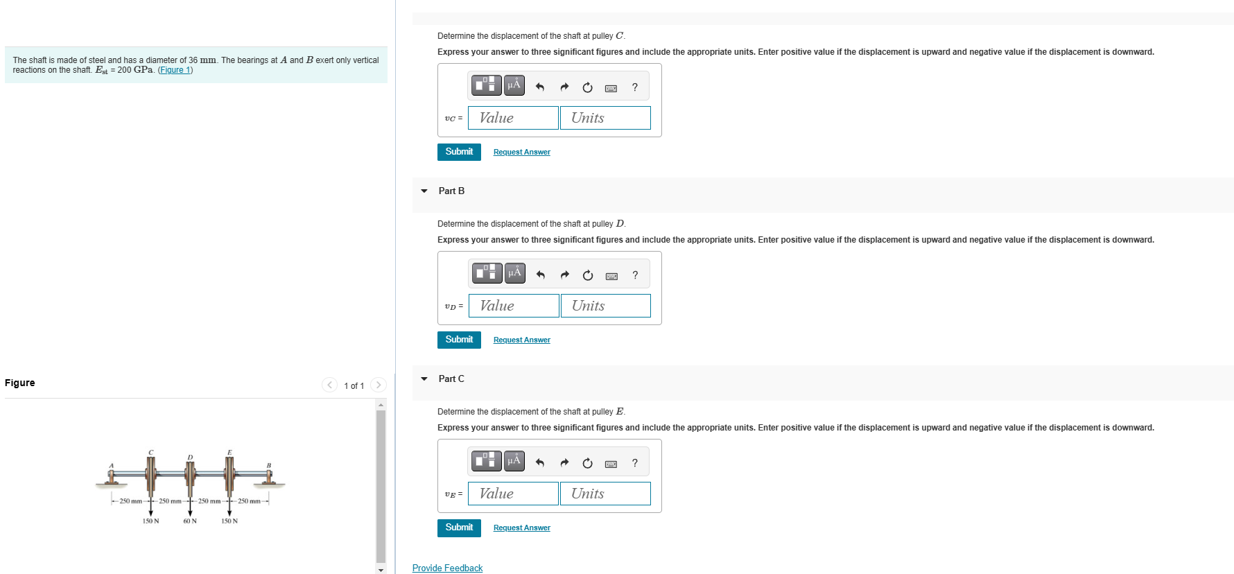 Determine the displacement of the shaft at pulley