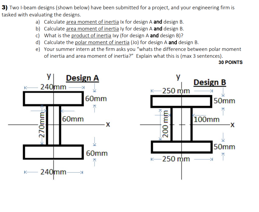 3 ) Two I - beam designs ( shown below ) have