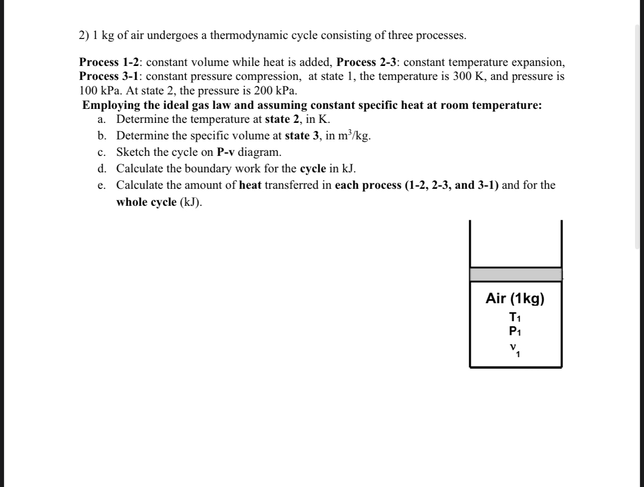 1 kg of air undergoes a thermodynamic cycle