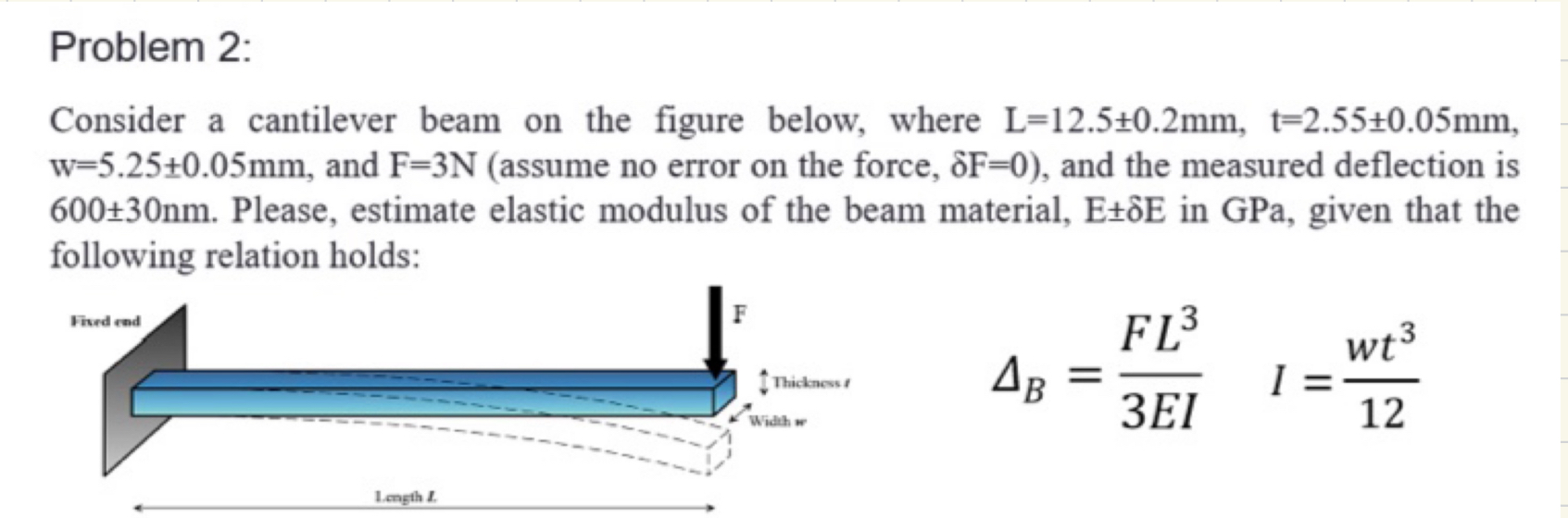 Problem 2 : Consider a cantilever beam on the
