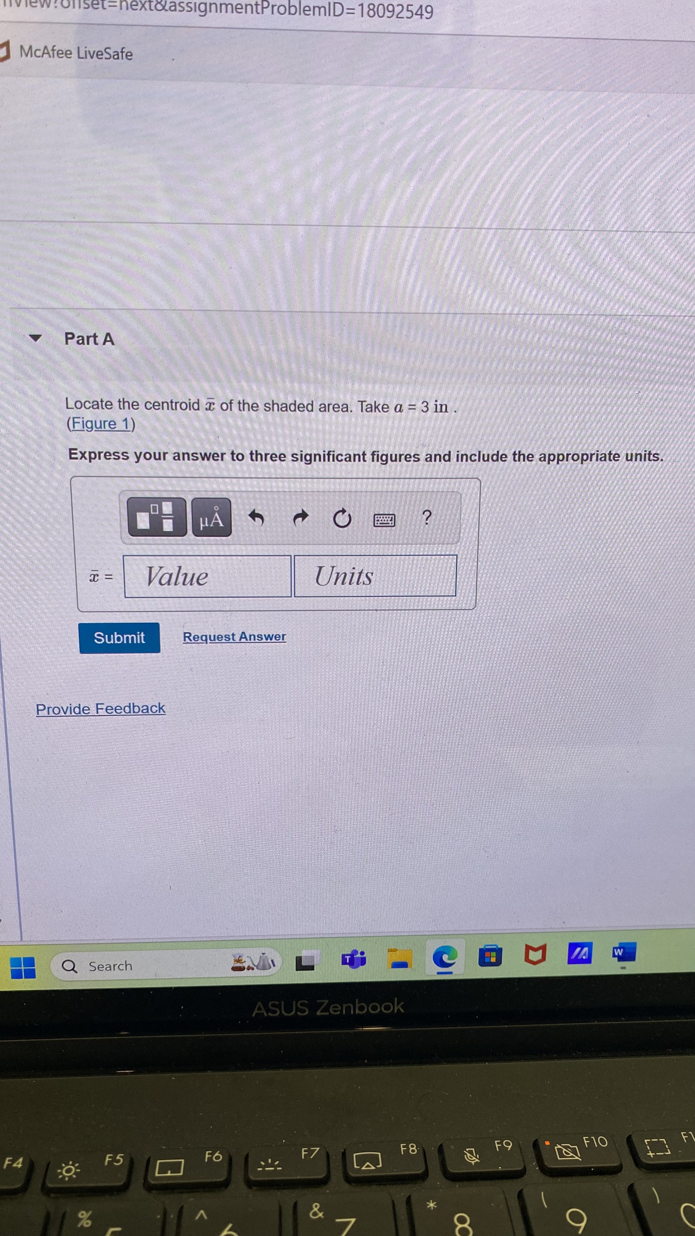 Part A Locate the centroid x of the shaded area.