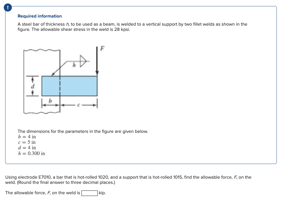 Required information A steel bar of thickness h ,