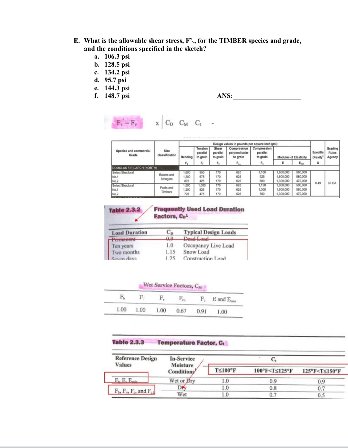 E . What is the allowable shear stress, F ' v ,