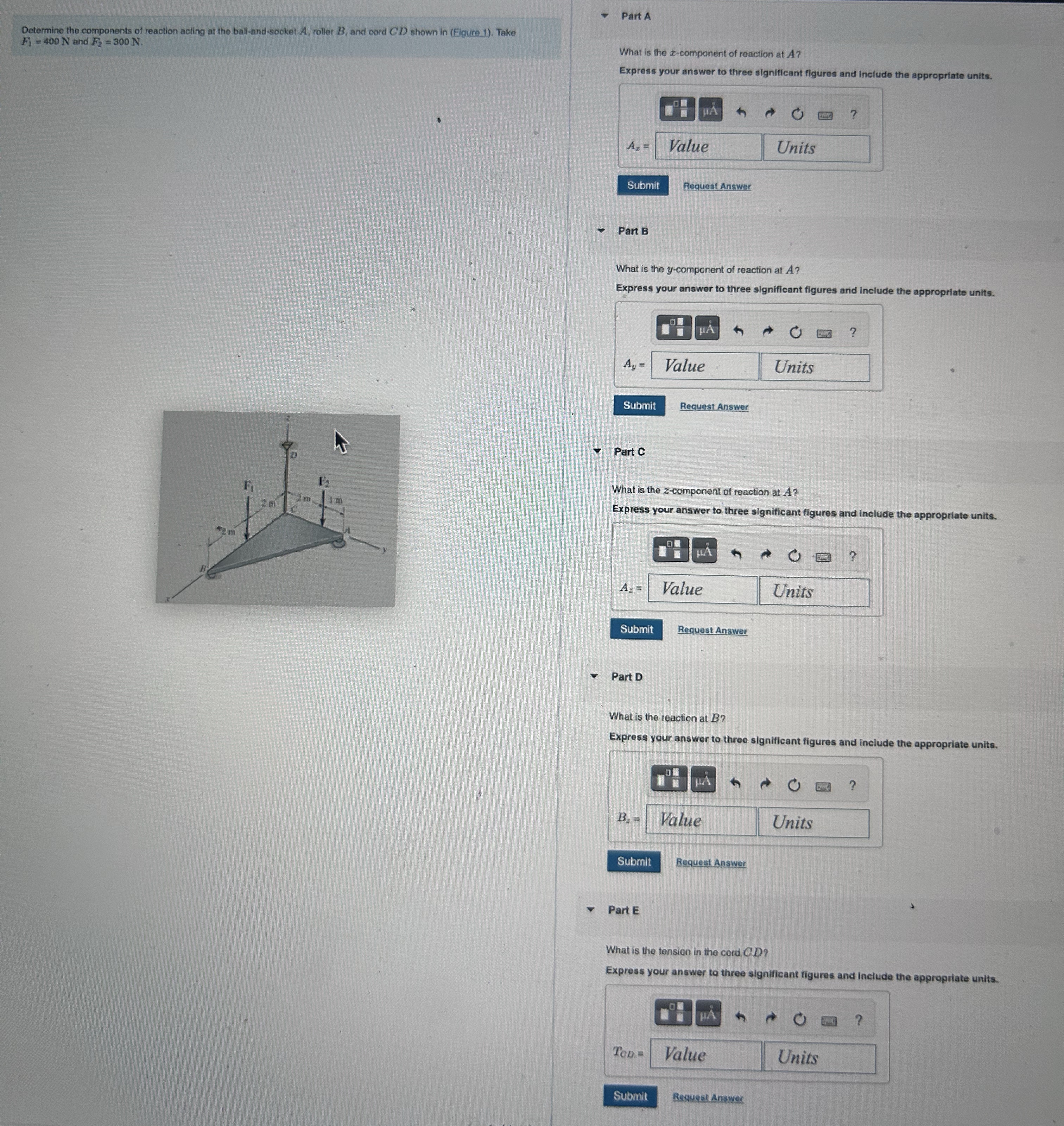 Determine the components of reaction acting at