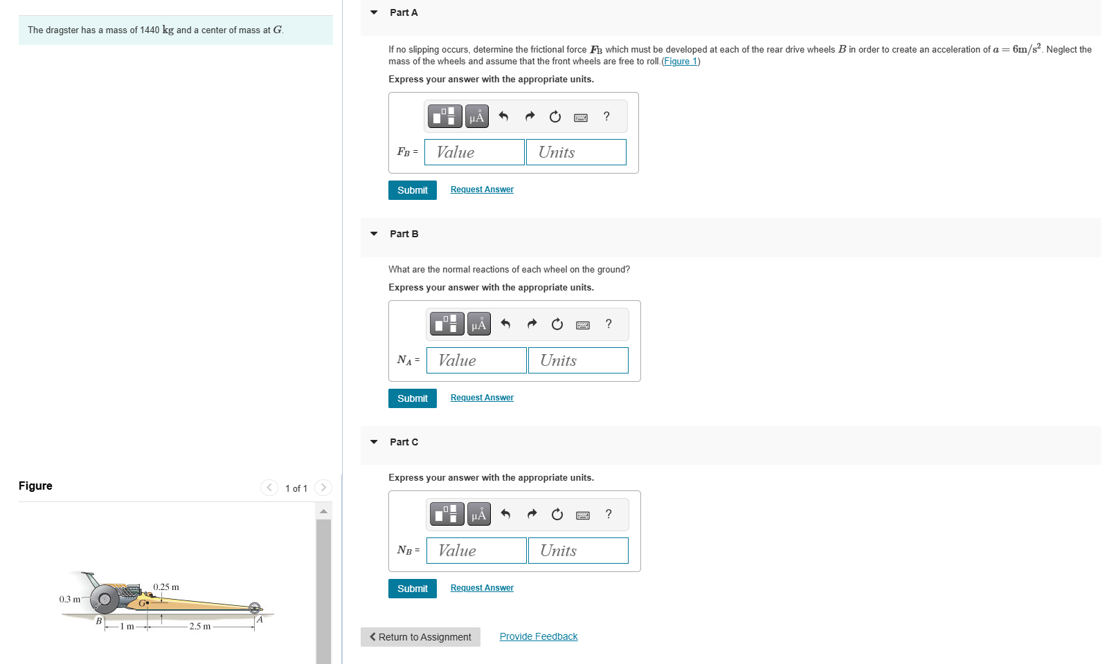 The dragster has a mass of 1 4 4 0 kgkg and a