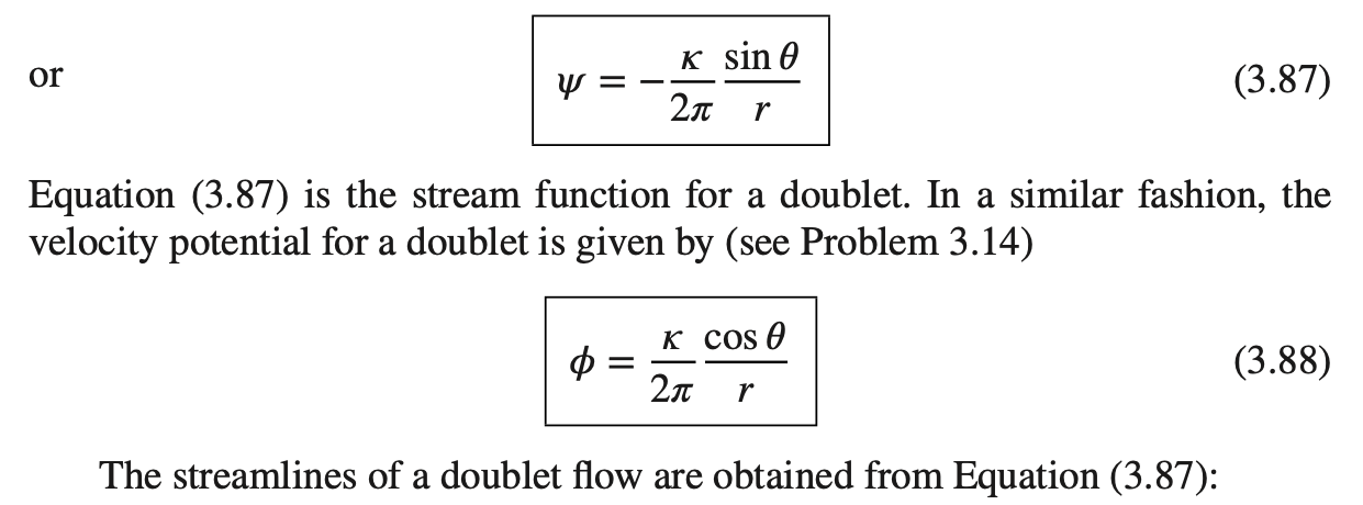 Derive the velocity potential for a doublet; that