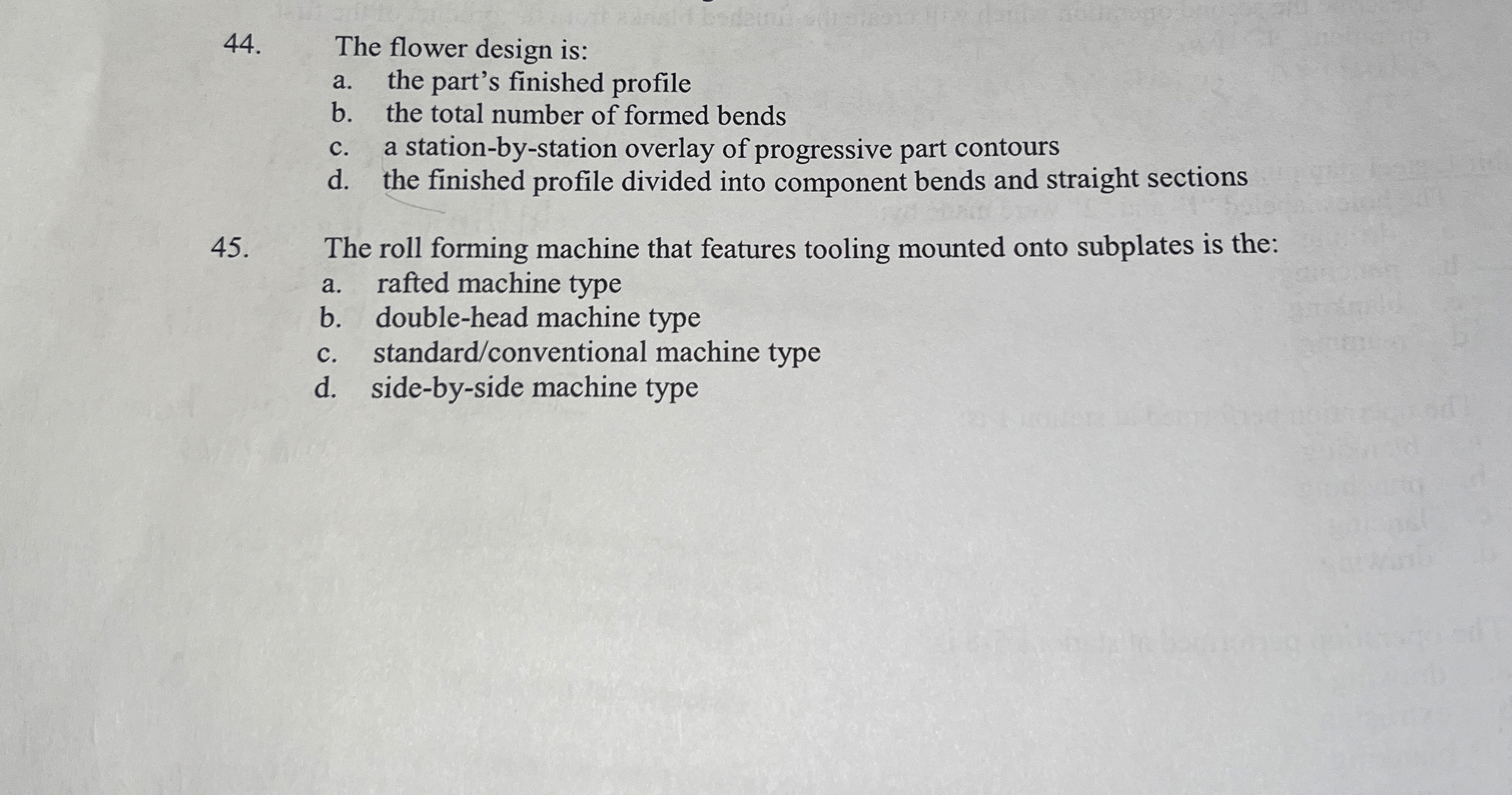 The flower design is: a . the part's finished