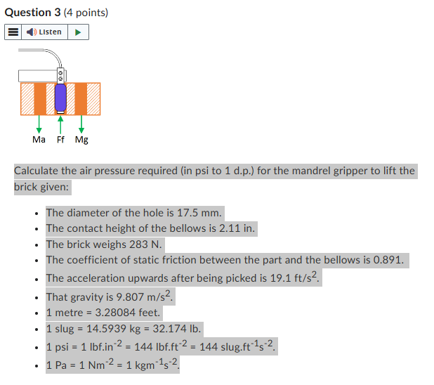 Question 3 ( 4 points ) Calculate the air