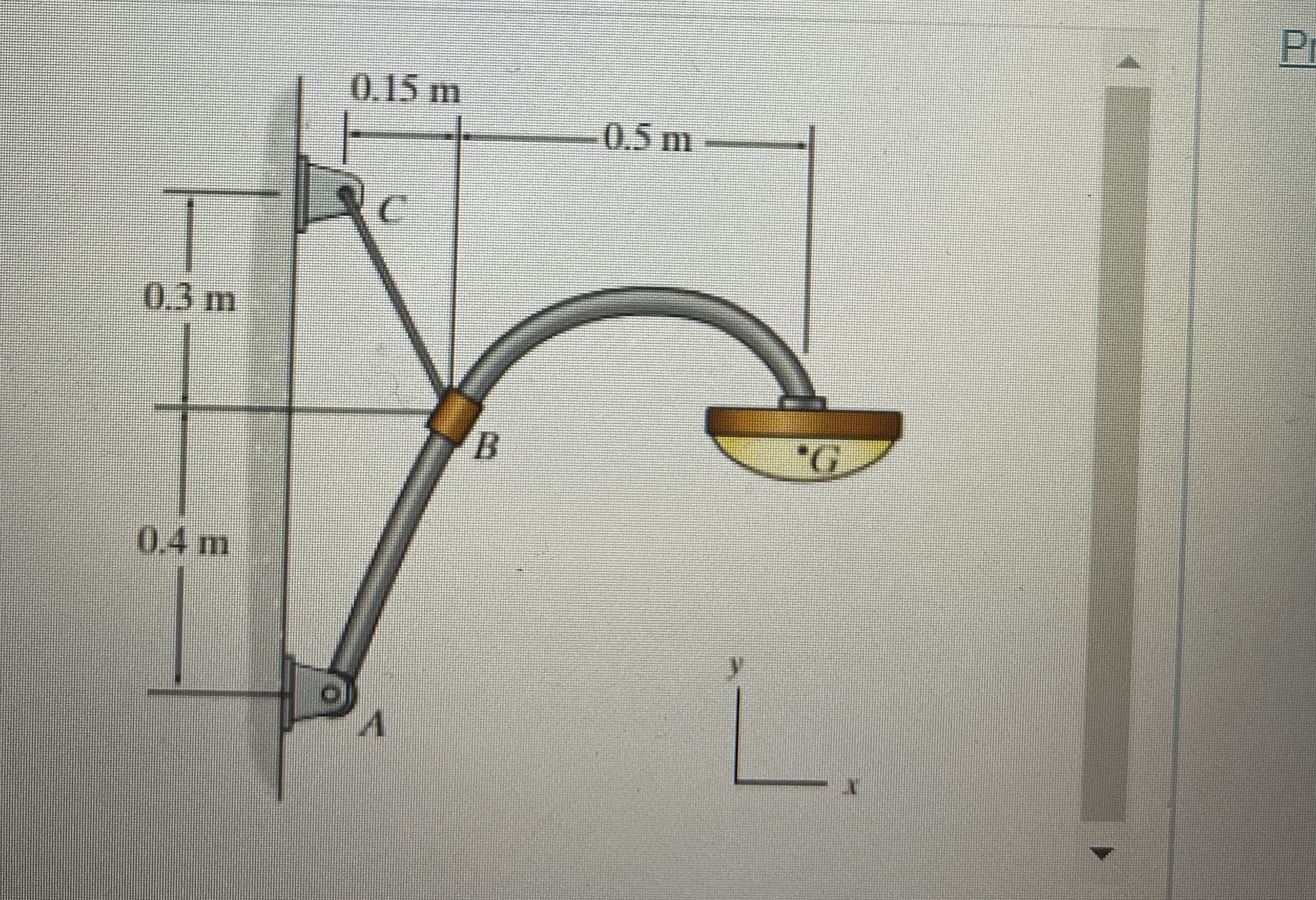 The 7 kg lamp has a center of mass at G . Part A