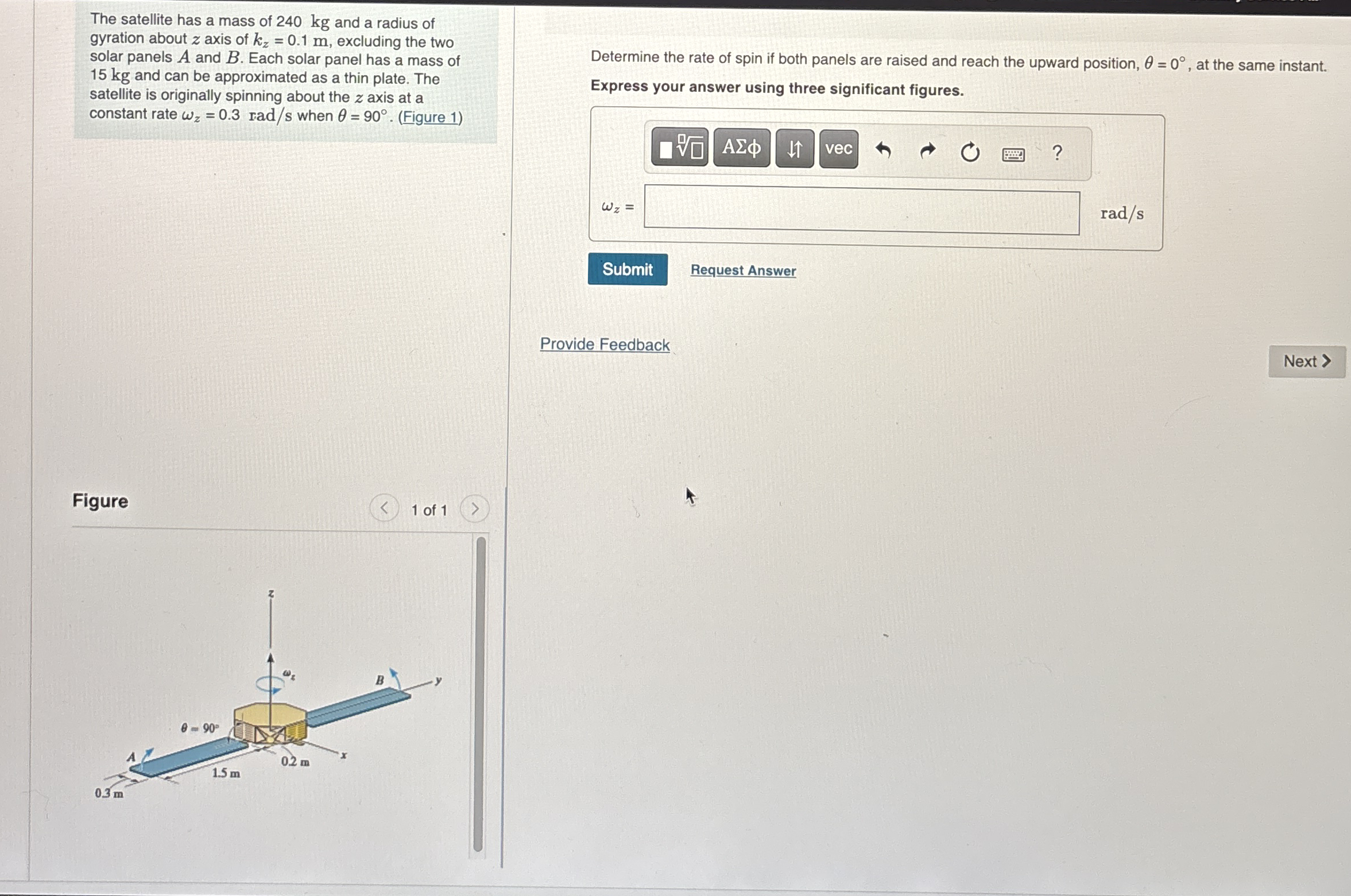 The satellite has a mass of 2 4 0 kg and a radius