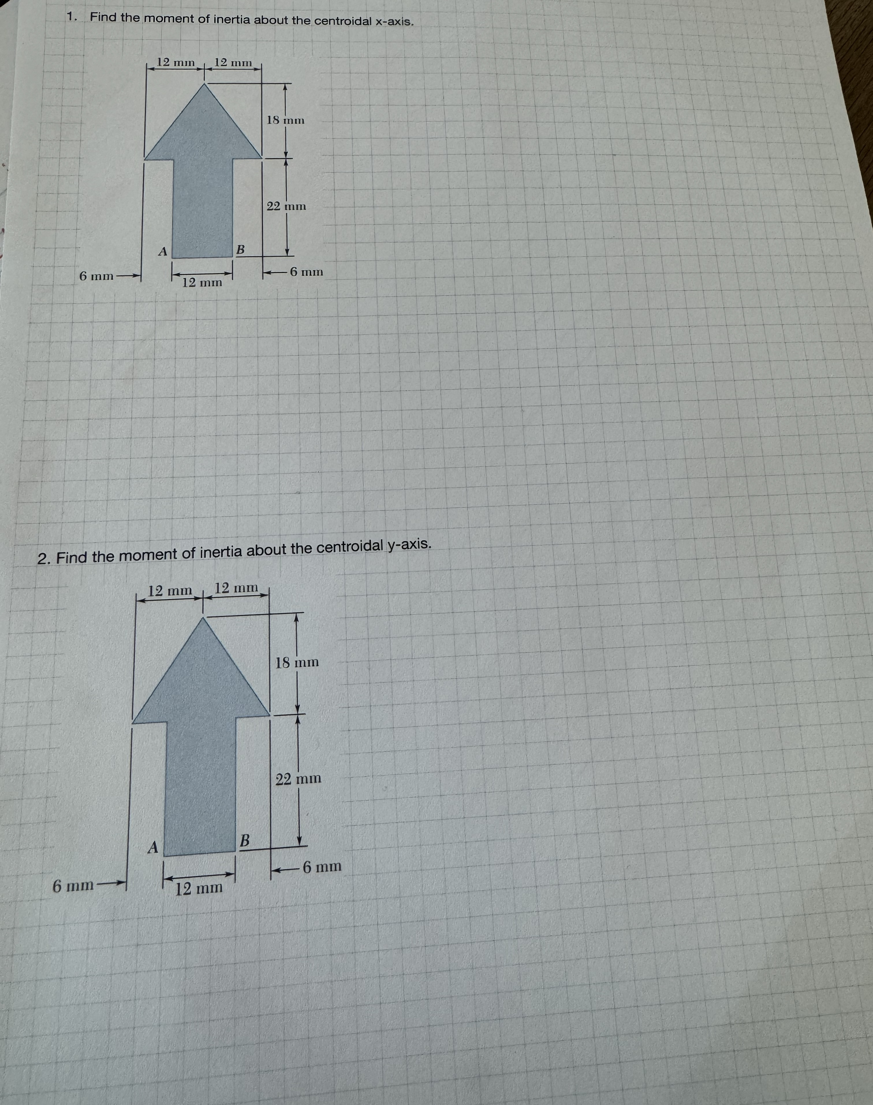 Find the moment of inertia about the centroidal x
