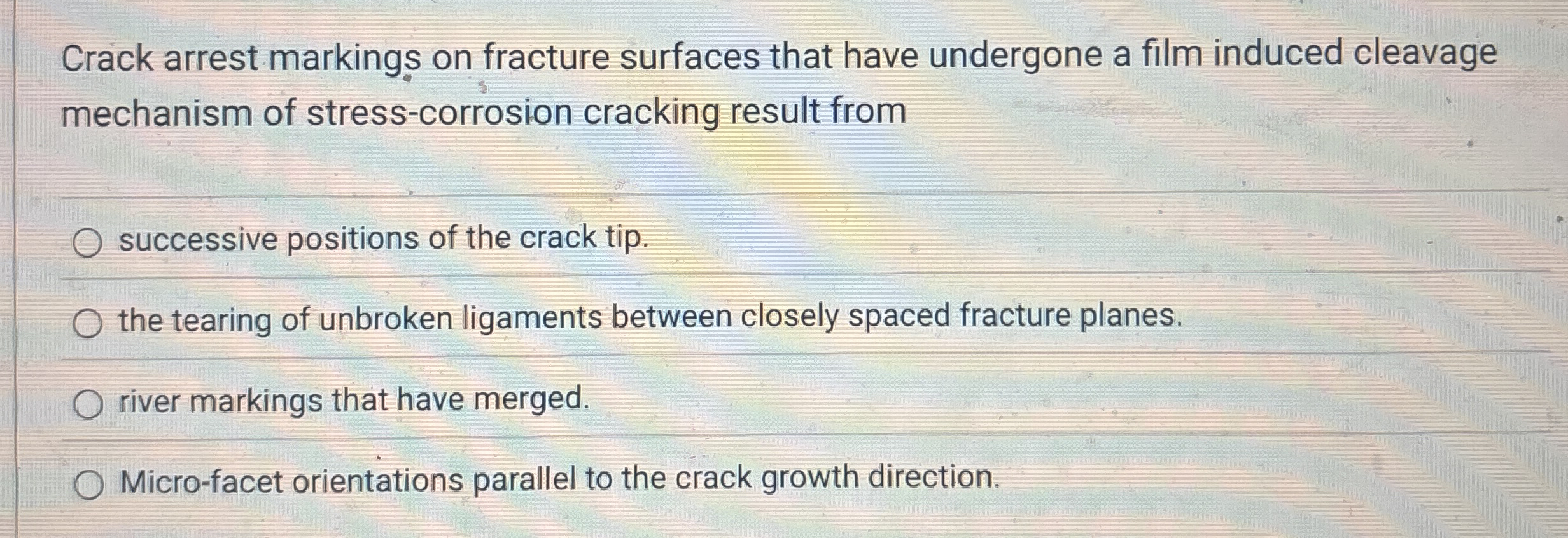 Crack arrest markings on fracture surfaces that