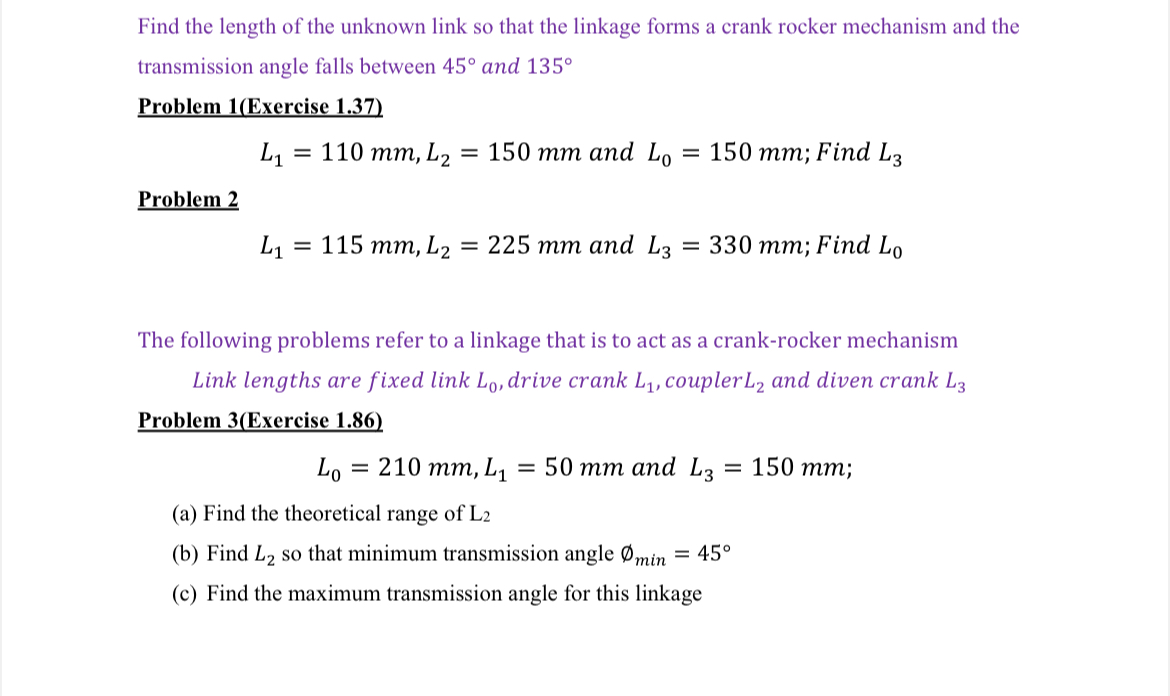 Find the length of the unknown link so that the