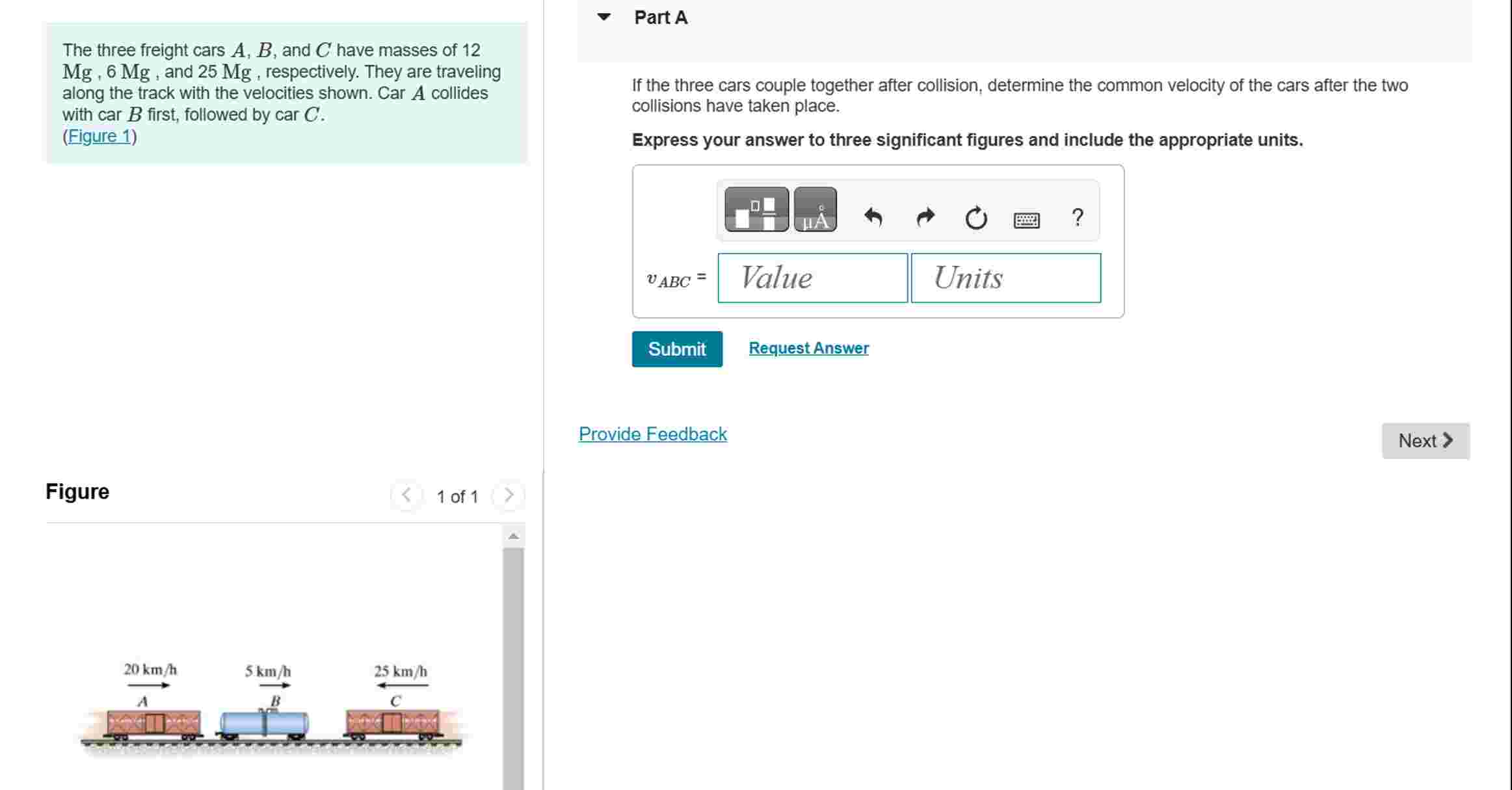 The three freight cars \ ( A , B \ ) , and \ ( C
