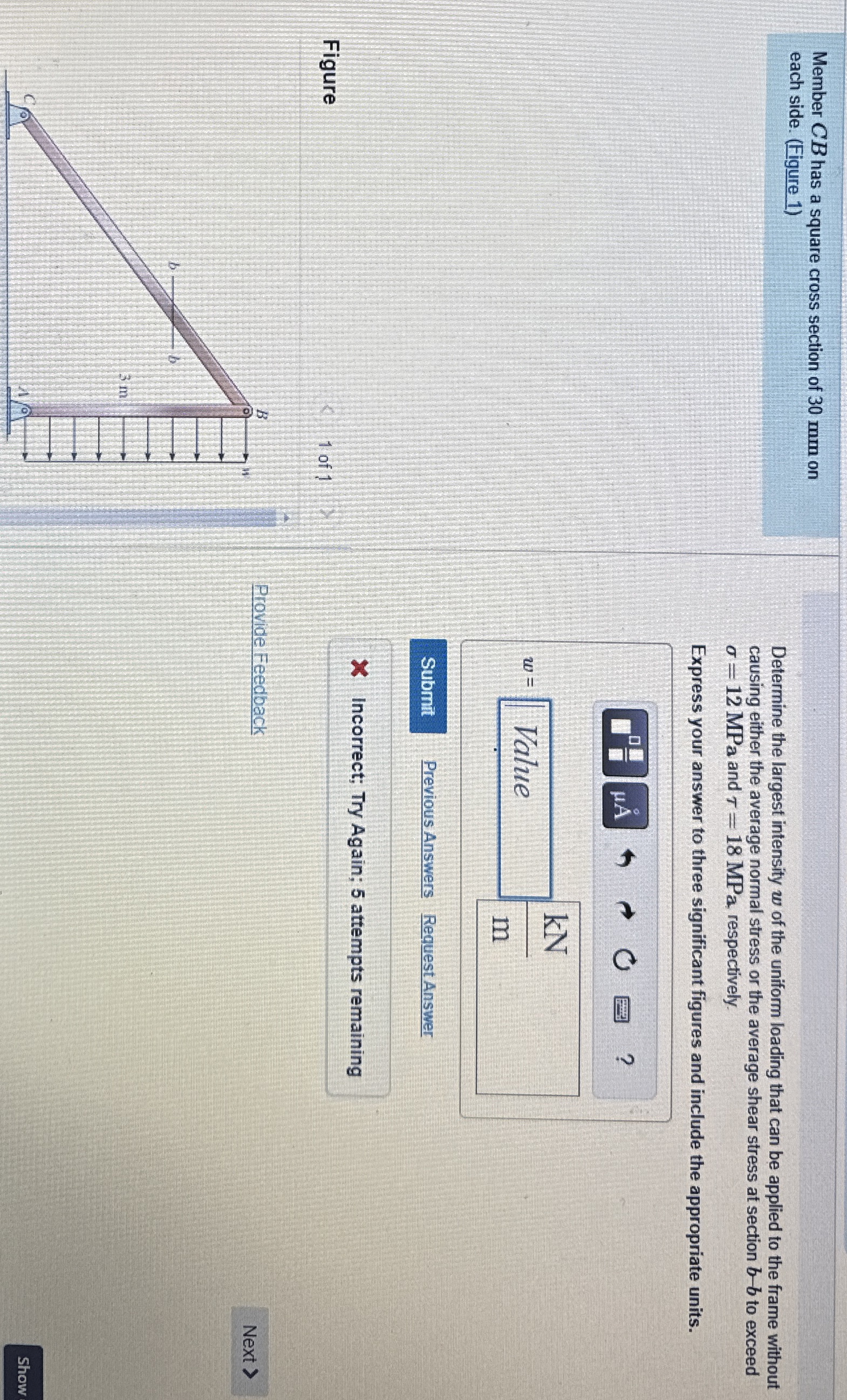 Member C B has a square cross section of 3 0 mm