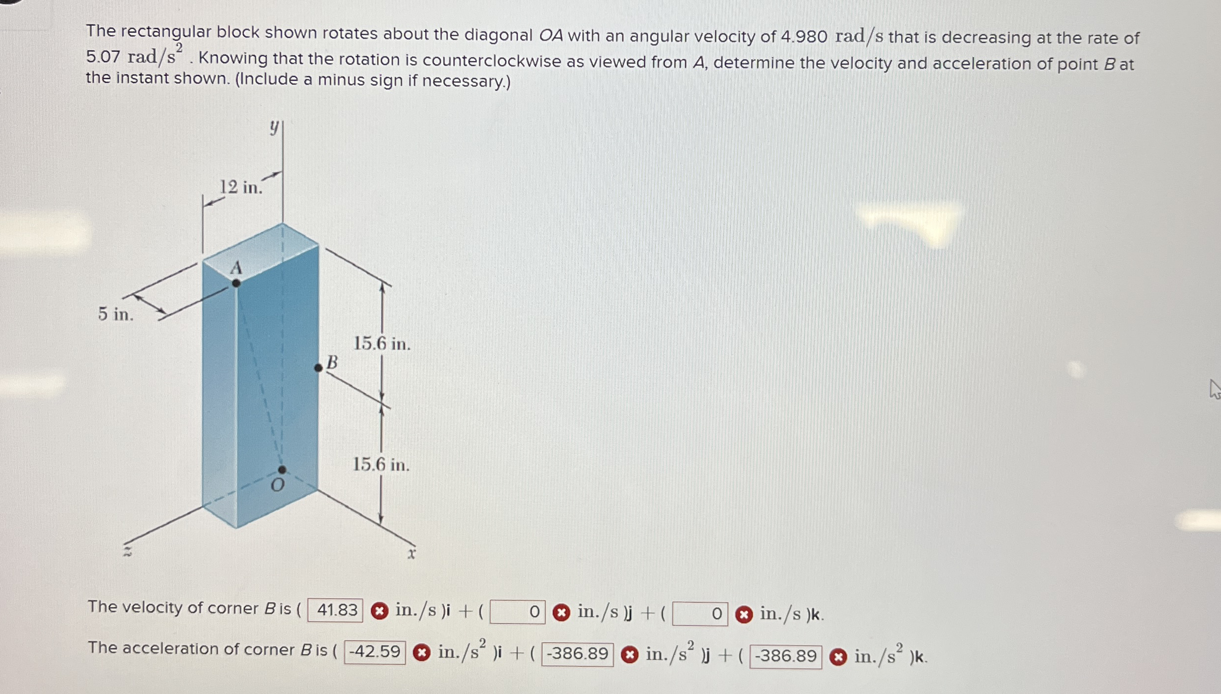 The rectangular block shown rotates about the