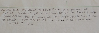 calculate the shear stresses at the outer and
