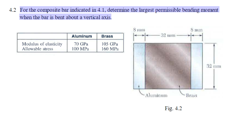 4 . 2 For the composite bar indicated in 4 . 1 ,