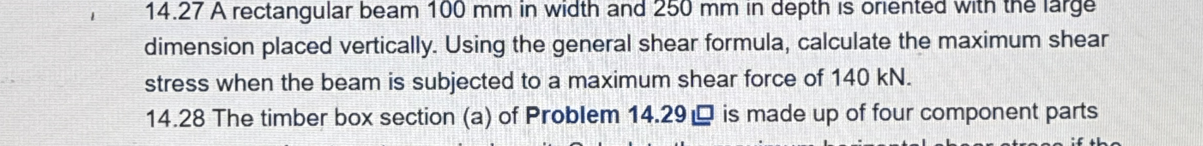 1 4 . 2 7 A rectangular beam 1 0 0 mm in width