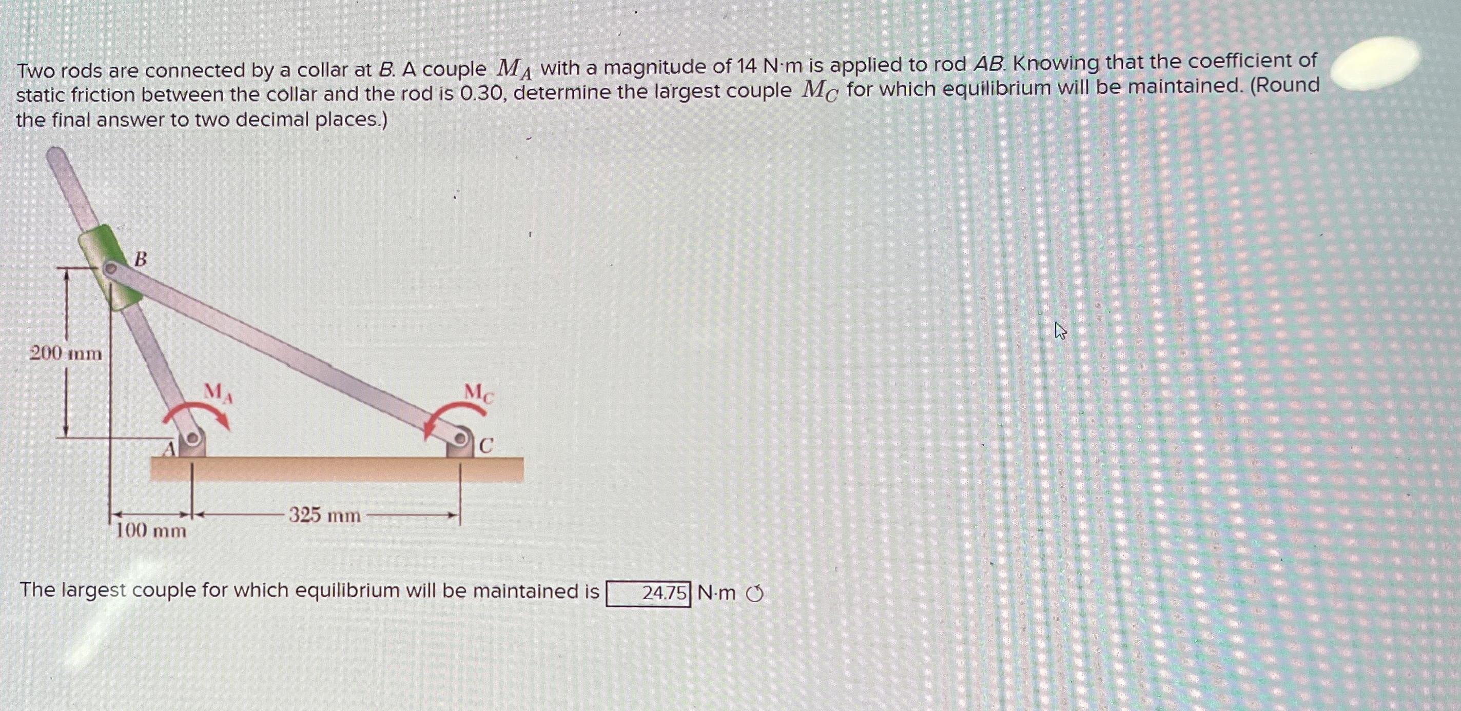 Two rods are connected by a collar at B . A