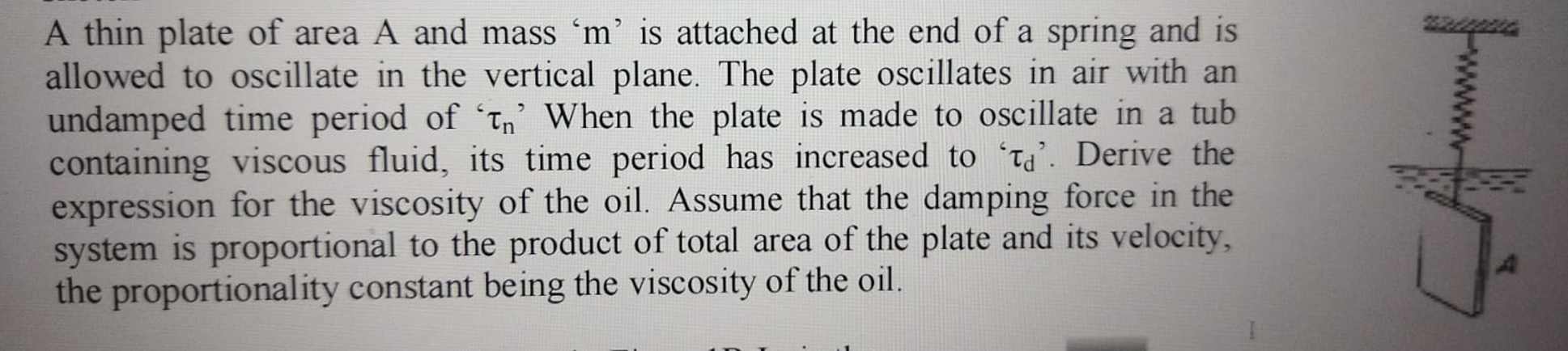 A thin plate of area \ ( A \ ) and mass ' \ ( m \