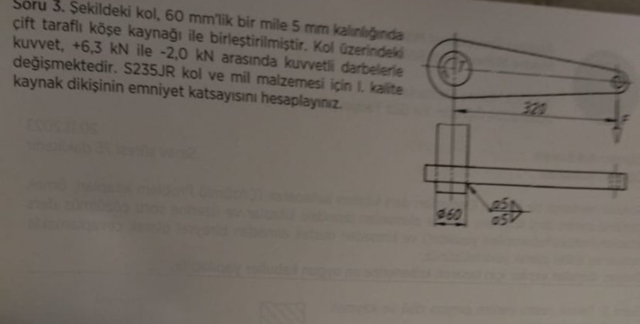 Soru 3 . Sekildeki kol, 6 0 mm lik bir mile 5 mm